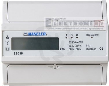 Elektroměr Maneler 9903D, 3f.1s. 10 - 60A, LCD, neověřený