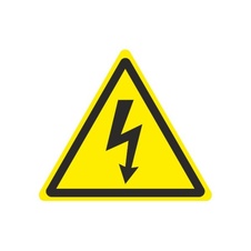 Samolepka Výstraha riziko úrazu el.proudem - výřez, žlutá samolepka 5x5cm
